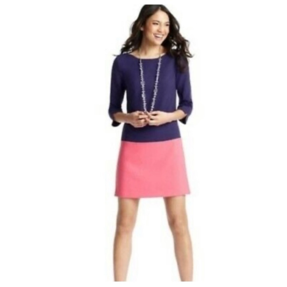 Ann Taylor Loft Purple Pink Color Block Shift Dress Size 10